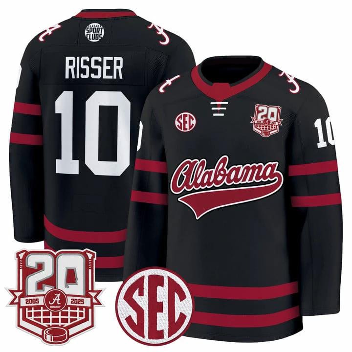 Trevor Risser Jersey #10 Alabama Crimson Tide 2025-26 Premium 20th Anniversary Patch Stitched by Hockey David