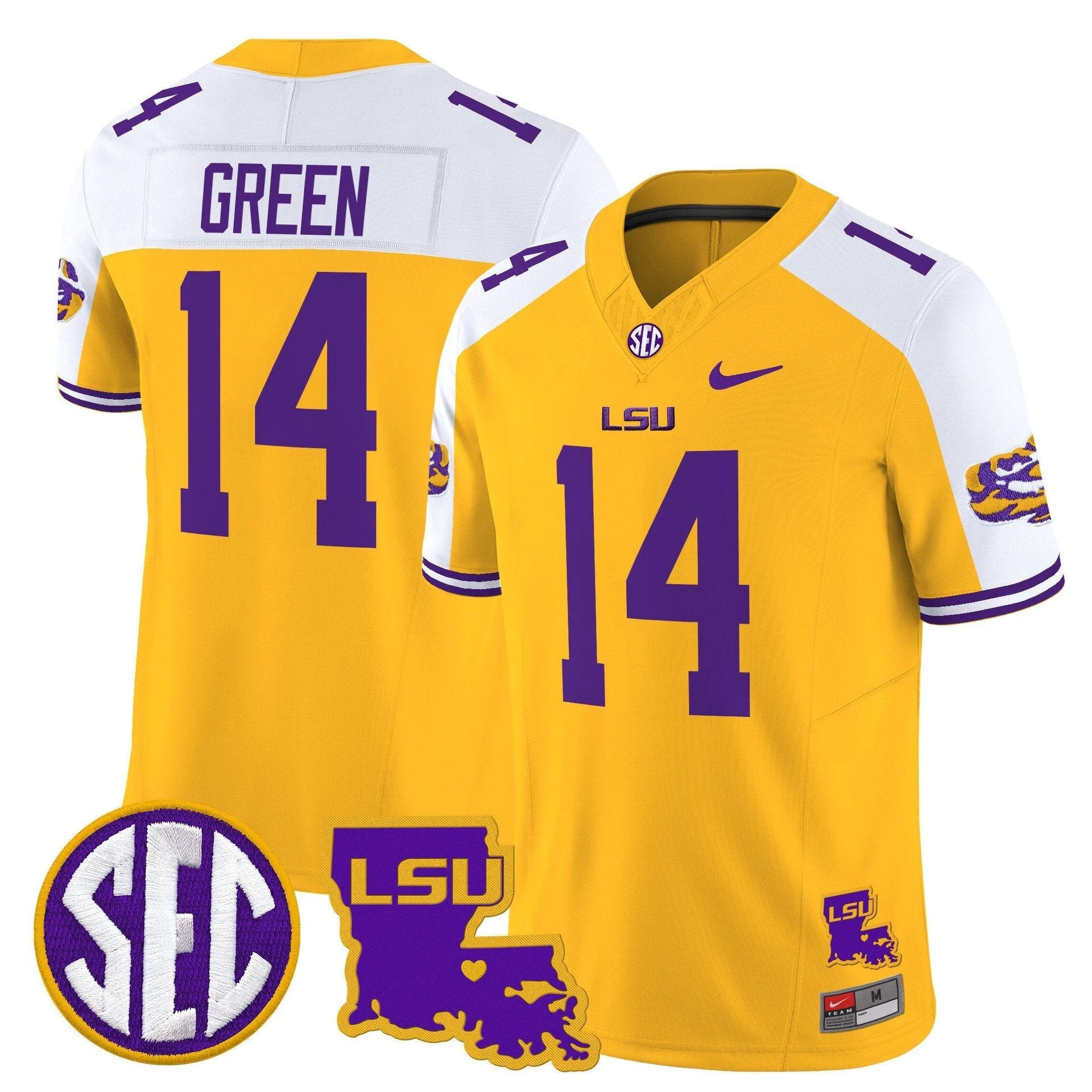 Trey'Dez Green Jersey #14 LSU Tigers 2025 Louisiana Patch Stitched Gold Alter by My Store