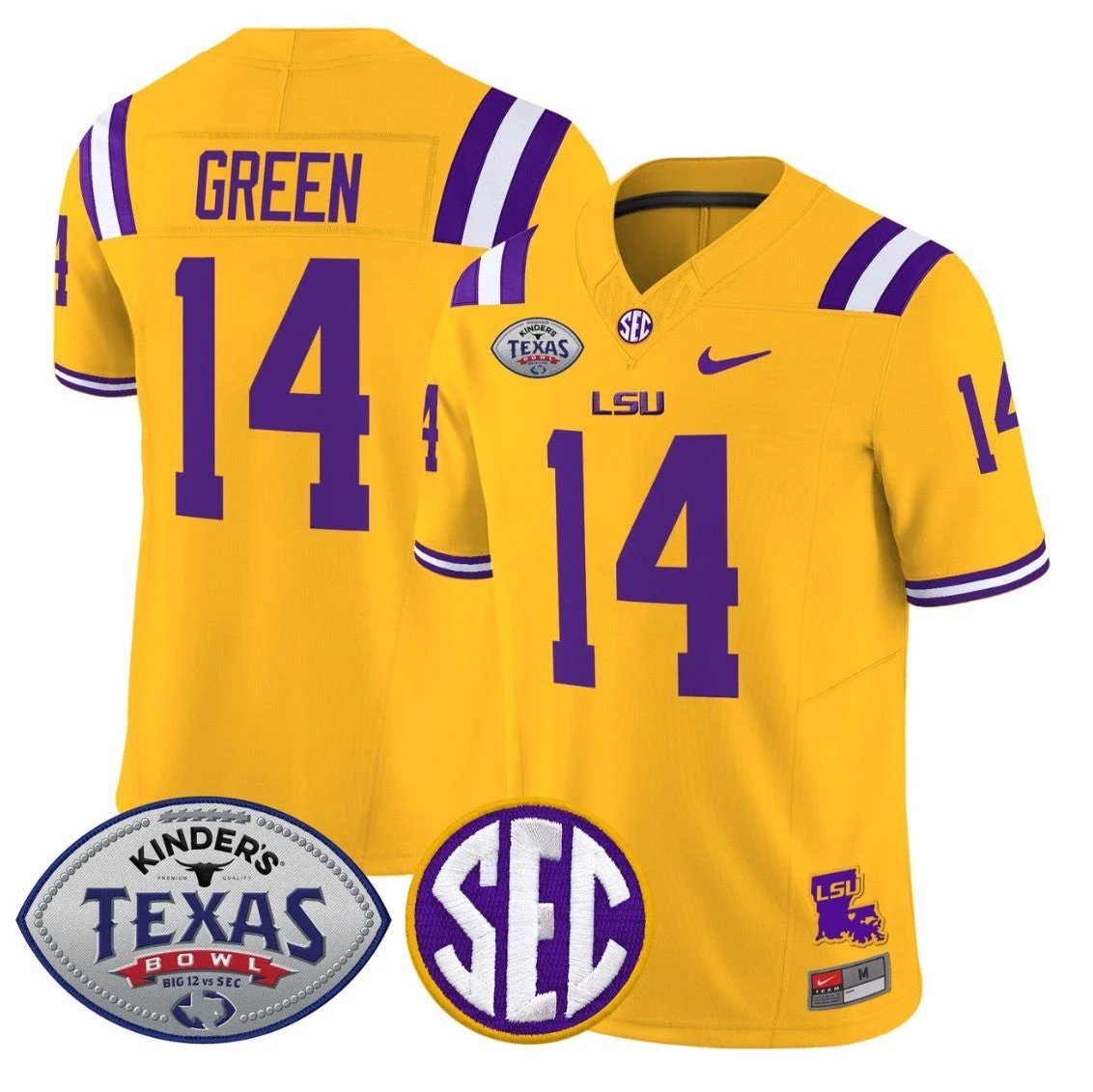 Trey'Dez Green Jersey #14 LSU Tigers 2025 Texas Bowl Limited Stitched Gold by NCAA Football Jersey