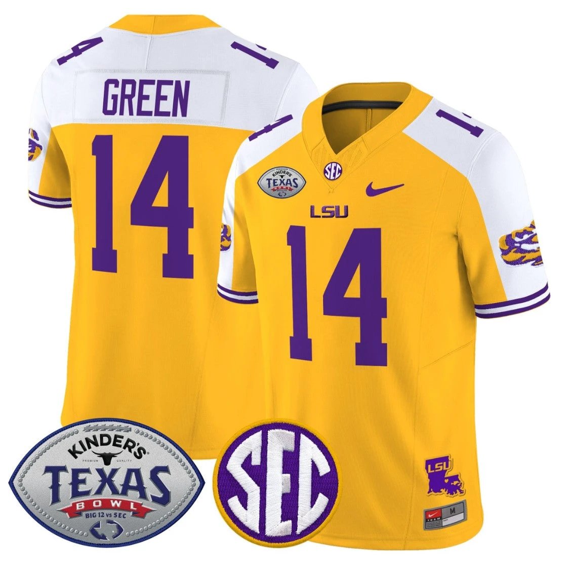 Trey'Dez Green Jersey #14 LSU Tigers 2025 Texas Bowl Limited Stitched Gold Alternate by NCAA Football Jersey