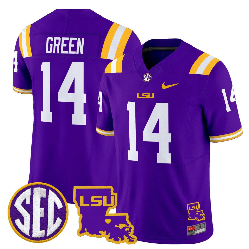 Trey'Dez Green Jersey #14 LSU Tigers 2025 Louisiana Patch Stitched Purple by My Store