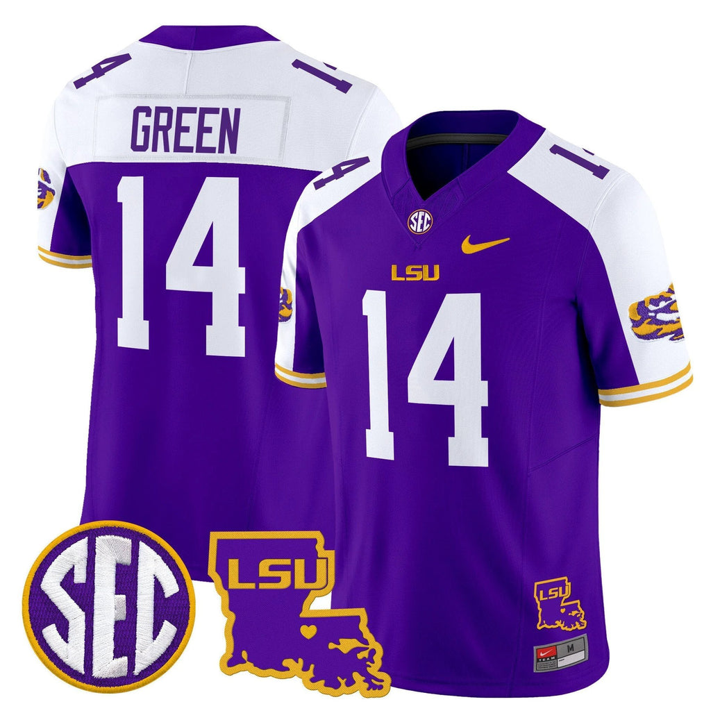 Trey'Dez Green Jersey #14 LSU Tigers 2025 Louisiana Patch Stitched Purple Alter by My Store
