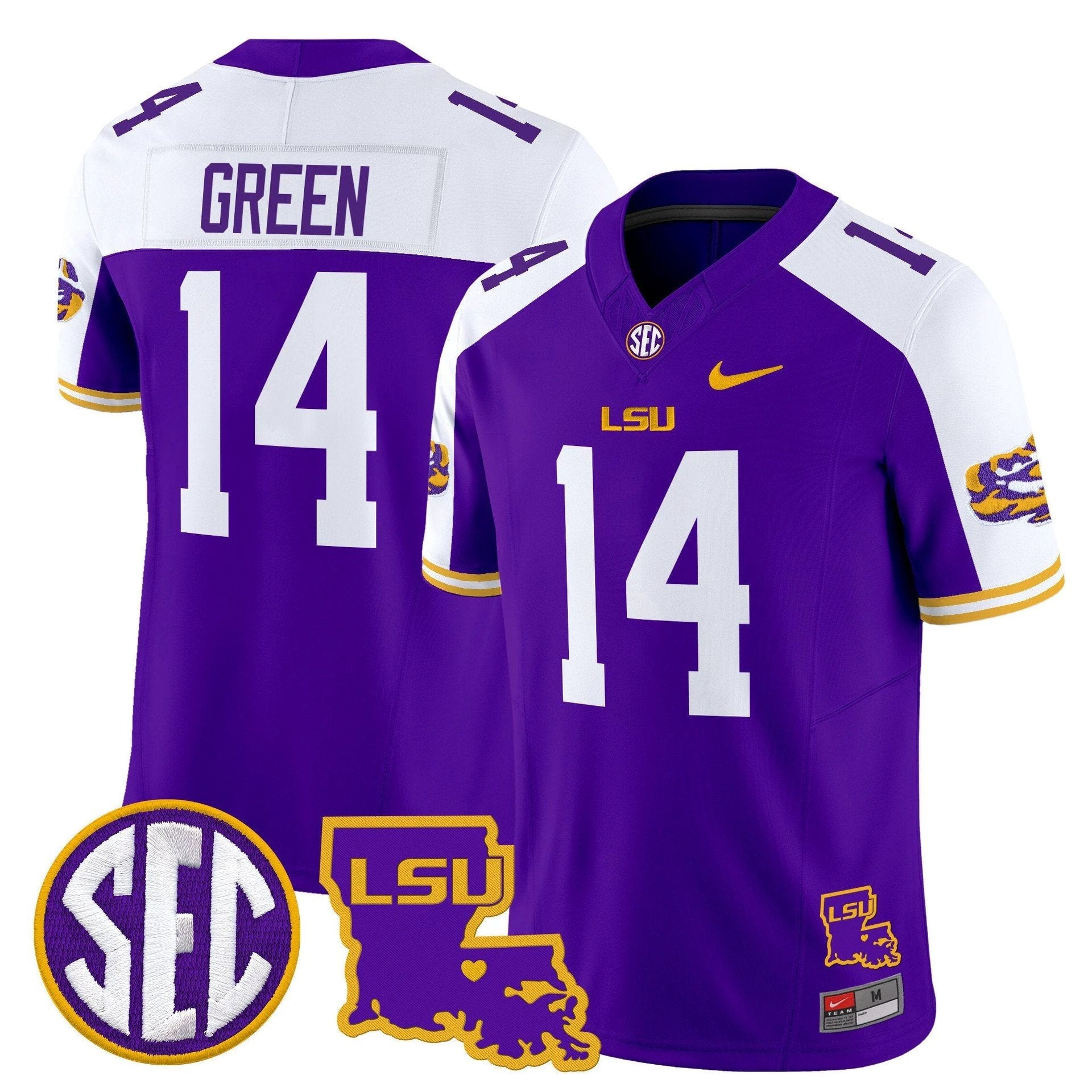 Trey'Dez Green Jersey #14 LSU Tigers 2025 Louisiana Patch Stitched Purple Alter by My Store
