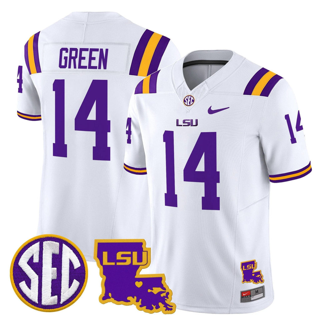Trey'Dez Green Jersey #14 LSU Tigers 2025 Louisiana Patch Stitched White by My Store