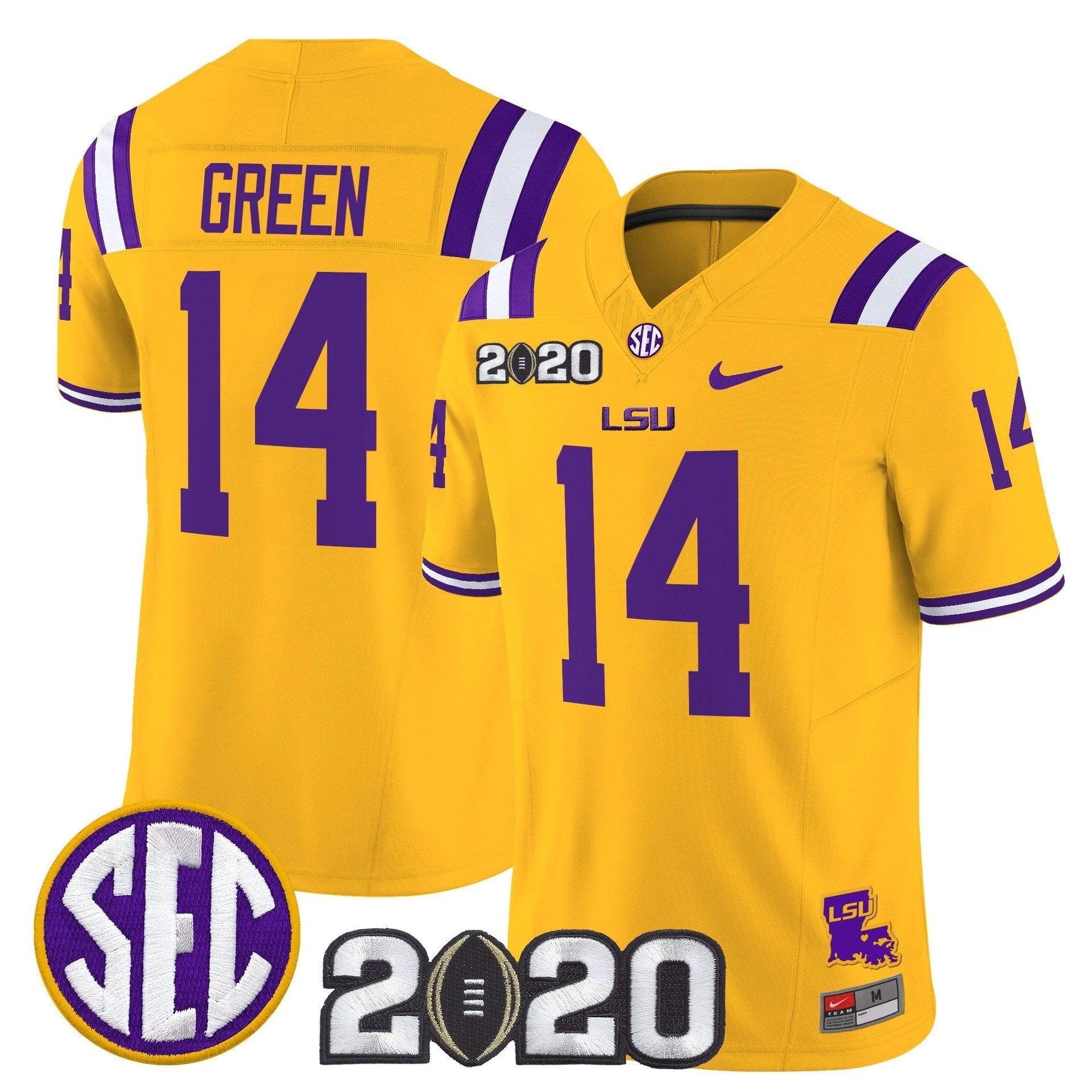 Trey'Dez Green Jersey #14 LSU Tigers 2020 National Champions Stitched by My Store NCAA Football Jerseys