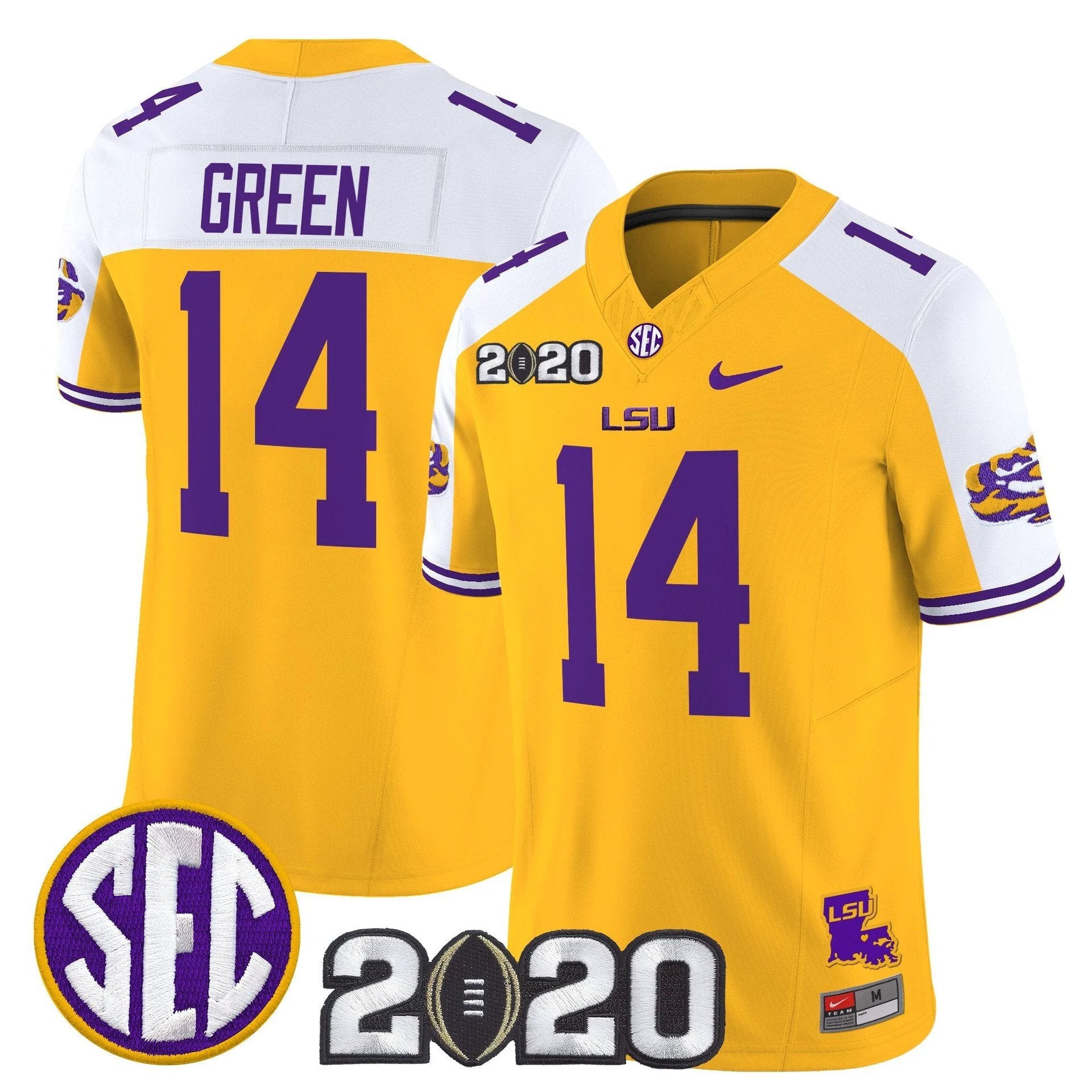Trey'Dez Green Jersey #14 LSU Tigers 2020 National Champions Stitched by My Store NCAA Football Jerseys