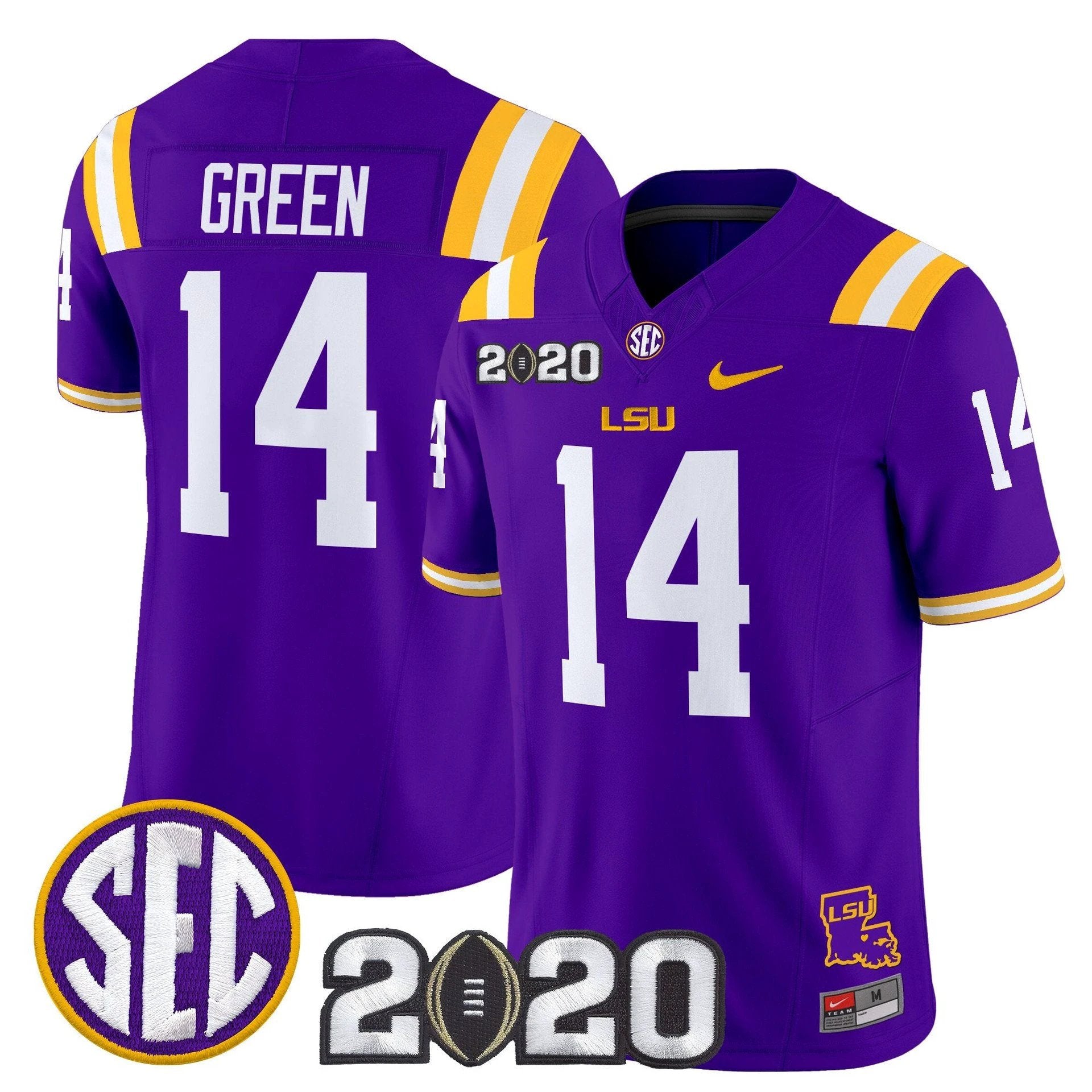 Trey'Dez Green Jersey #14 LSU Tigers 2020 National Champions Stitched by My Store NCAA Football Jerseys