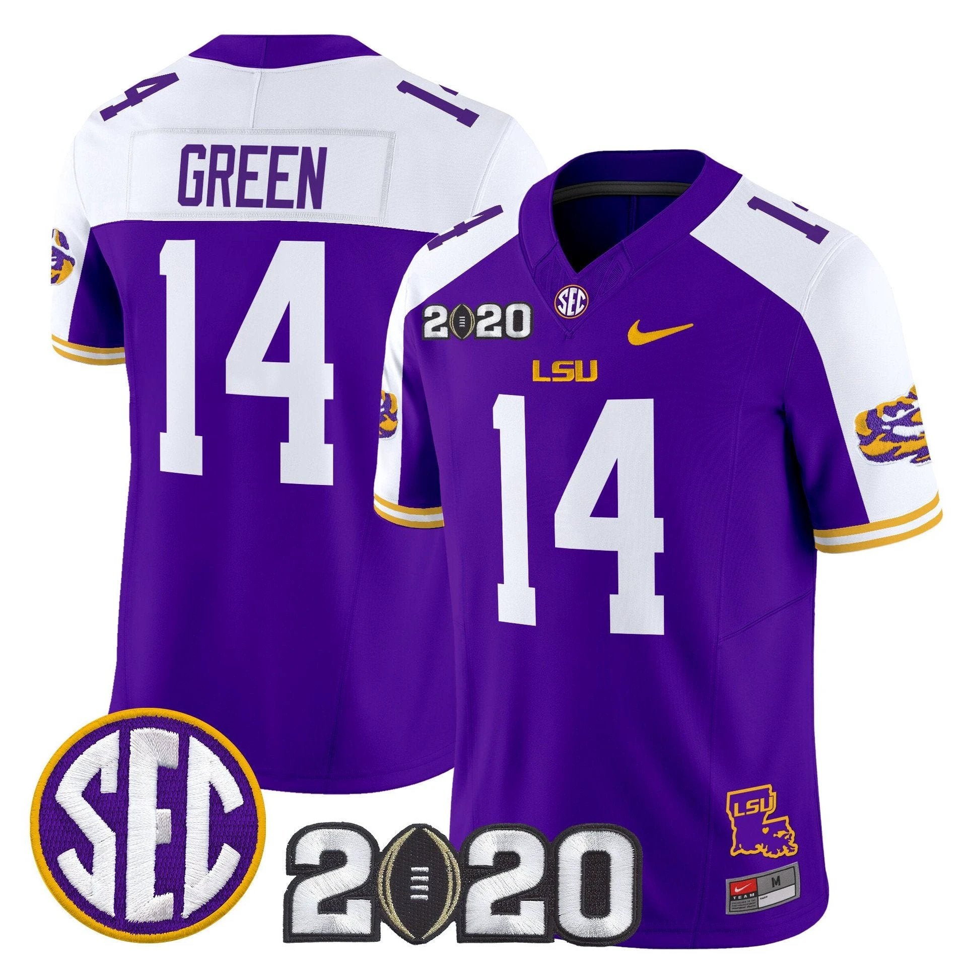 Trey'Dez Green Jersey #14 LSU Tigers 2020 National Champions Stitched by My Store NCAA Football Jerseys