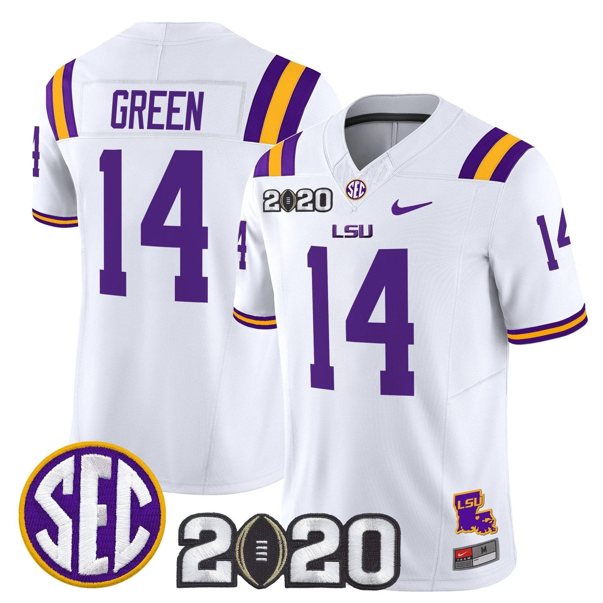 Trey'Dez Green Jersey #14 LSU Tigers 2020 National Champions Stitched by My Store NCAA Football Jerseys