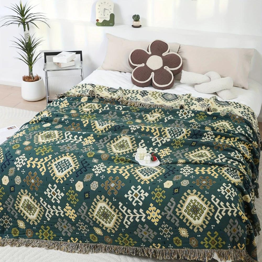 Tribal-Inspired Soft Geometric Fringe Blanket by Casa & Beyond
