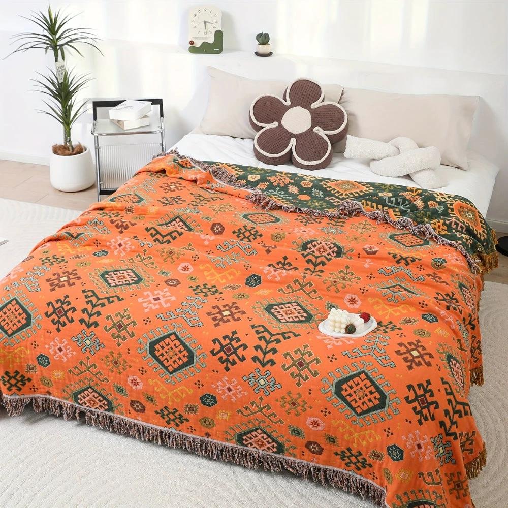 Tribal-Inspired Soft Geometric Fringe Blanket by Casa & Beyond