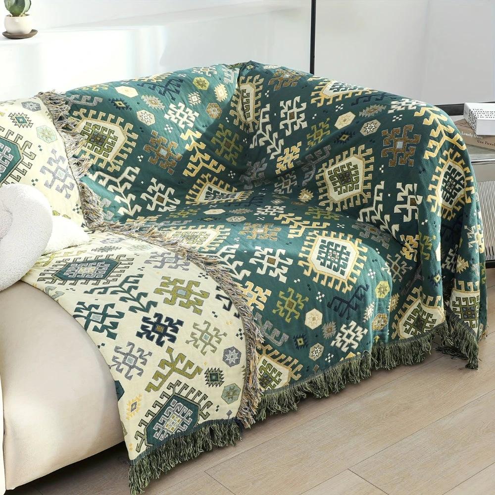 Tribal-Inspired Soft Geometric Fringe Blanket by Casa & Beyond