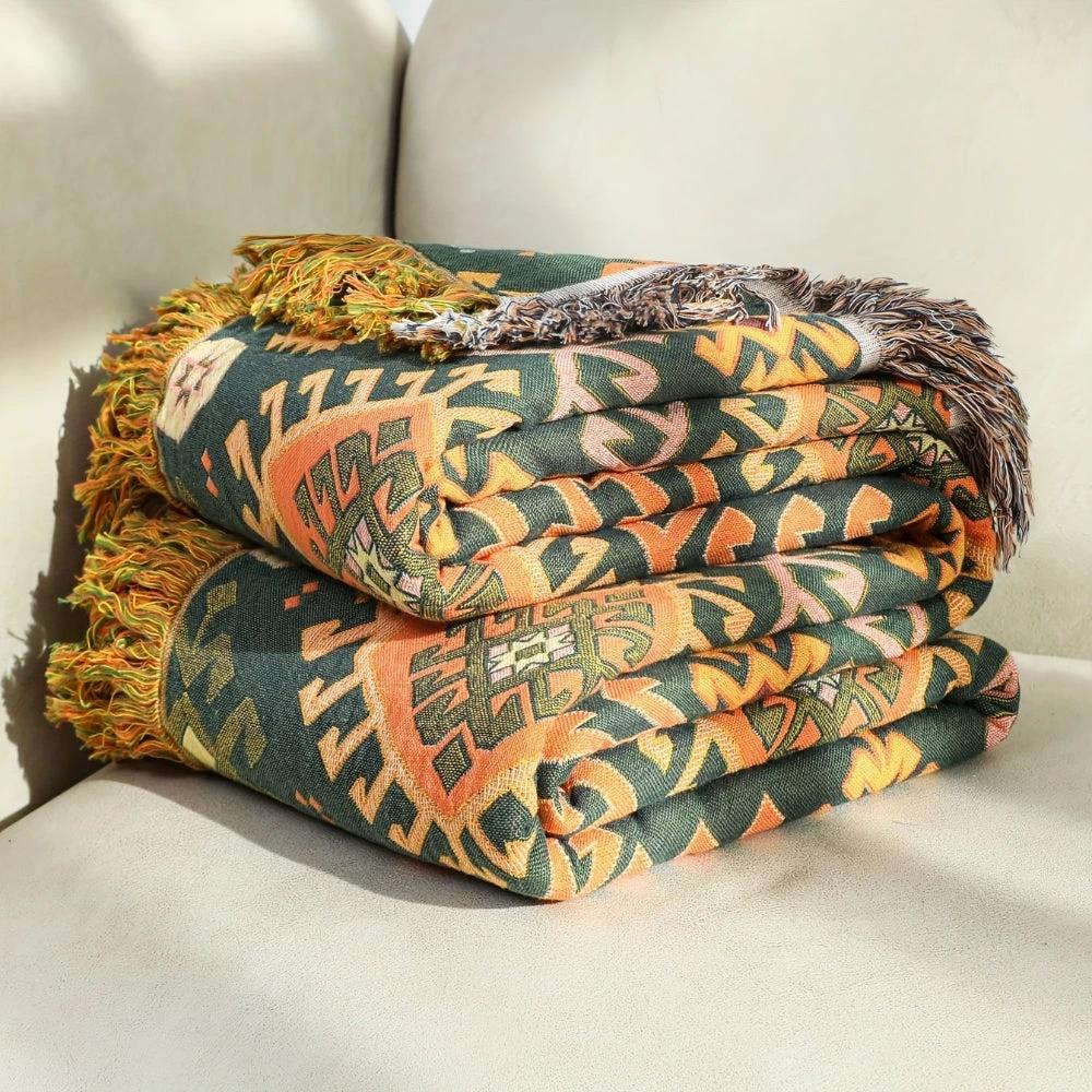 Tribal-Inspired Soft Geometric Fringe Blanket by Casa & Beyond