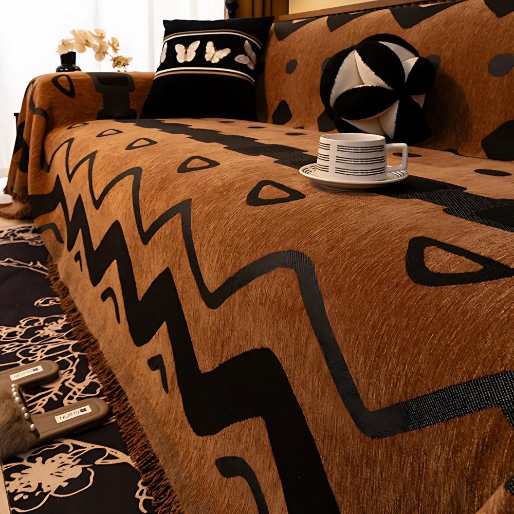 Tribal Geometric Chenille Sofa Cover by Casa & Beyond