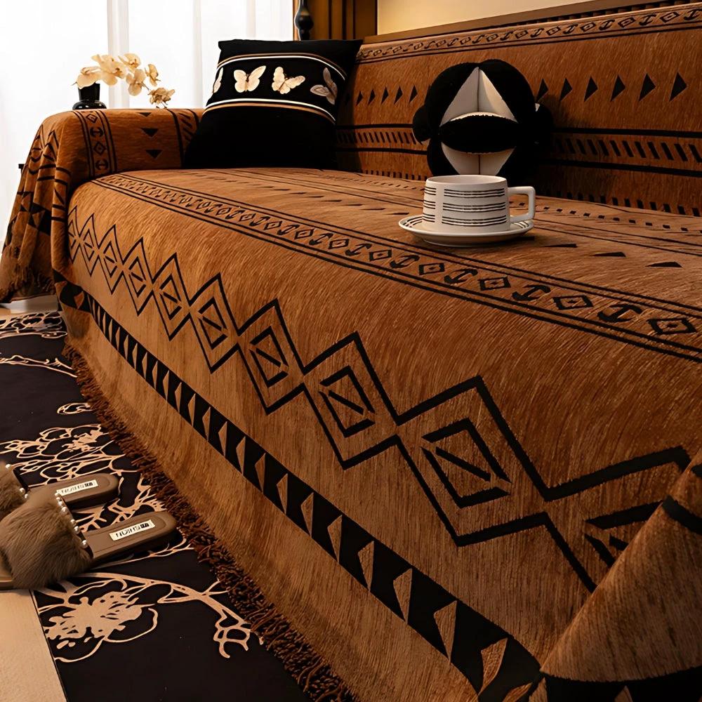 Tribal Geometric Chenille Sofa Cover by Casa & Beyond