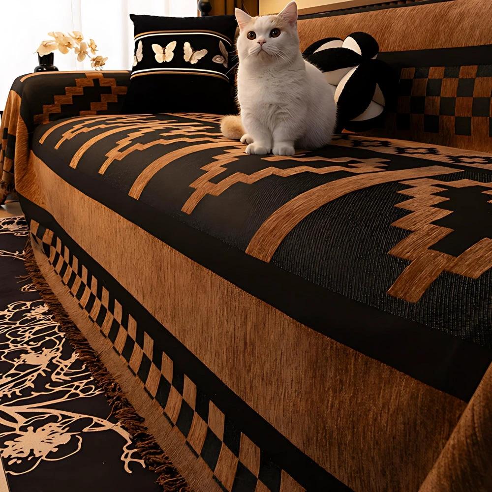 Tribal Geometric Chenille Sofa Cover by Casa & Beyond