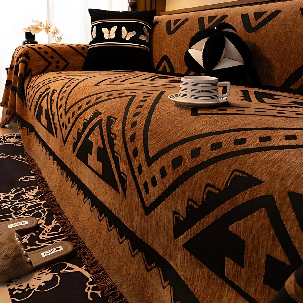 Tribal Geometric Chenille Sofa Cover by Casa & Beyond