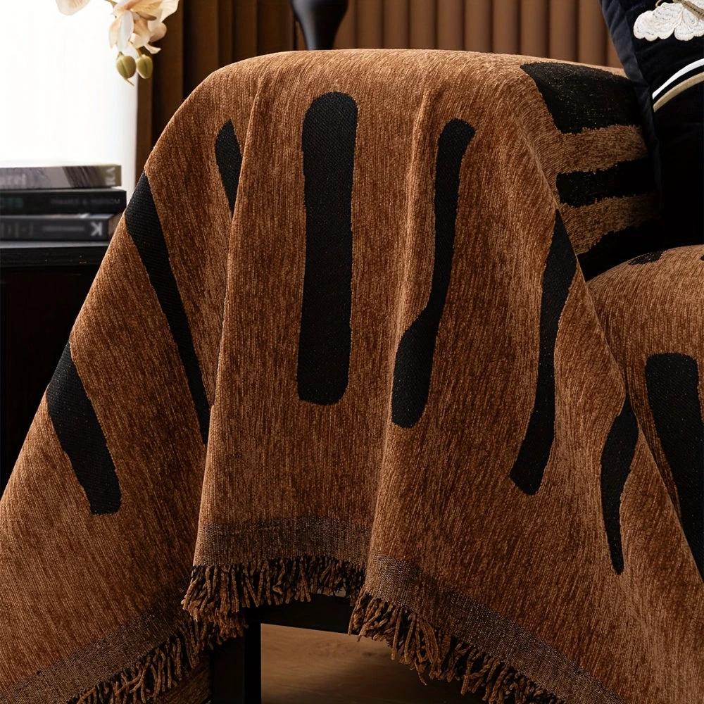 Tribal Geometric Chenille Sofa Cover by Casa & Beyond