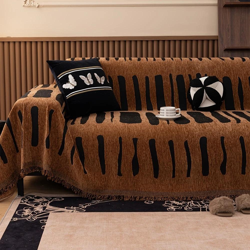 Tribal Geometric Chenille Sofa Cover by Casa & Beyond