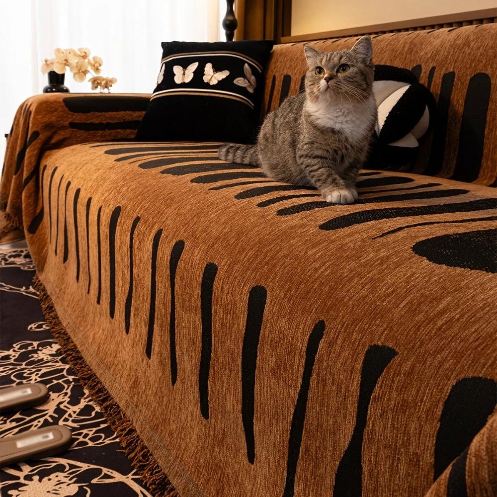Tribal Geometric Chenille Sofa Cover by Casa & Beyond