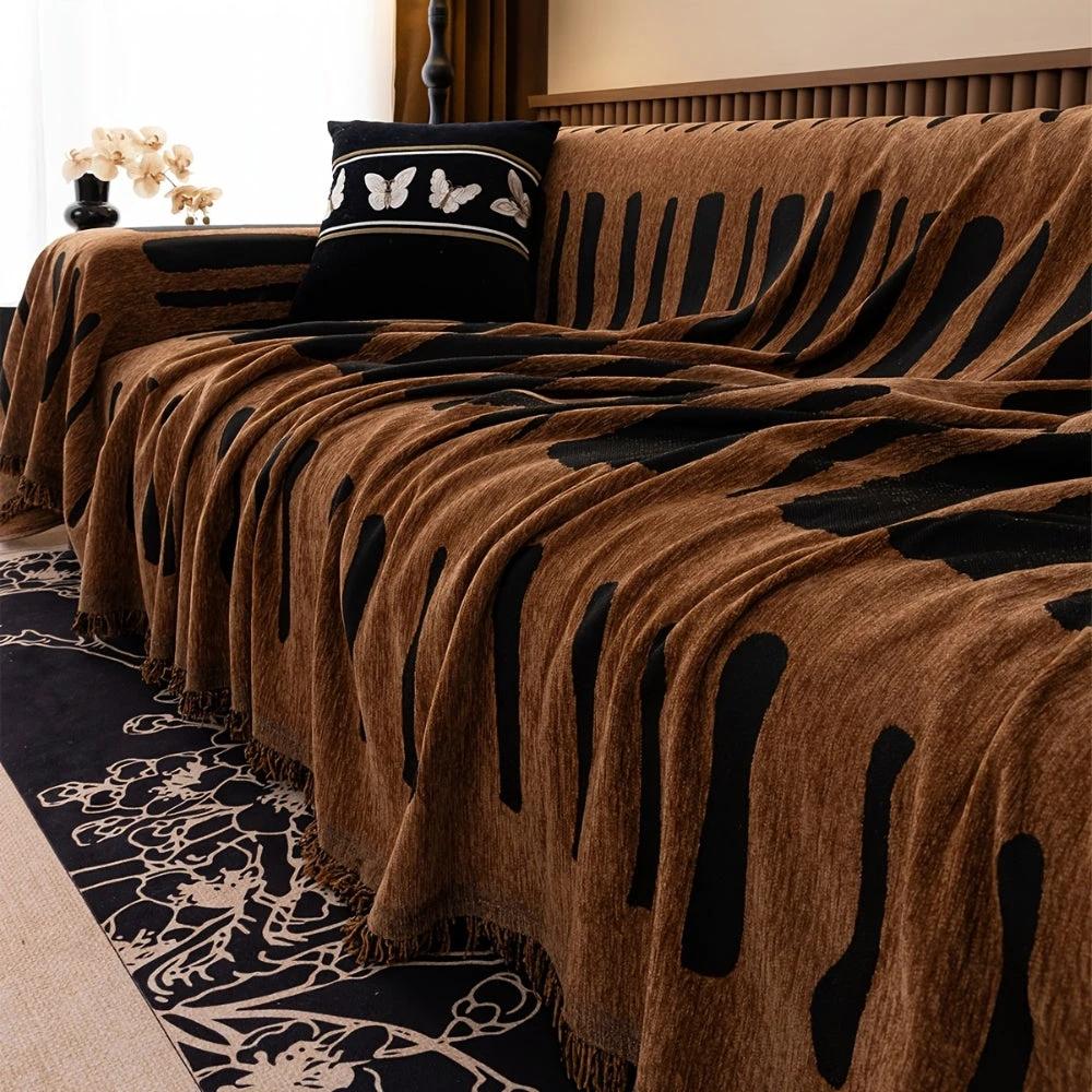 Tribal Geometric Chenille Sofa Cover by Casa & Beyond