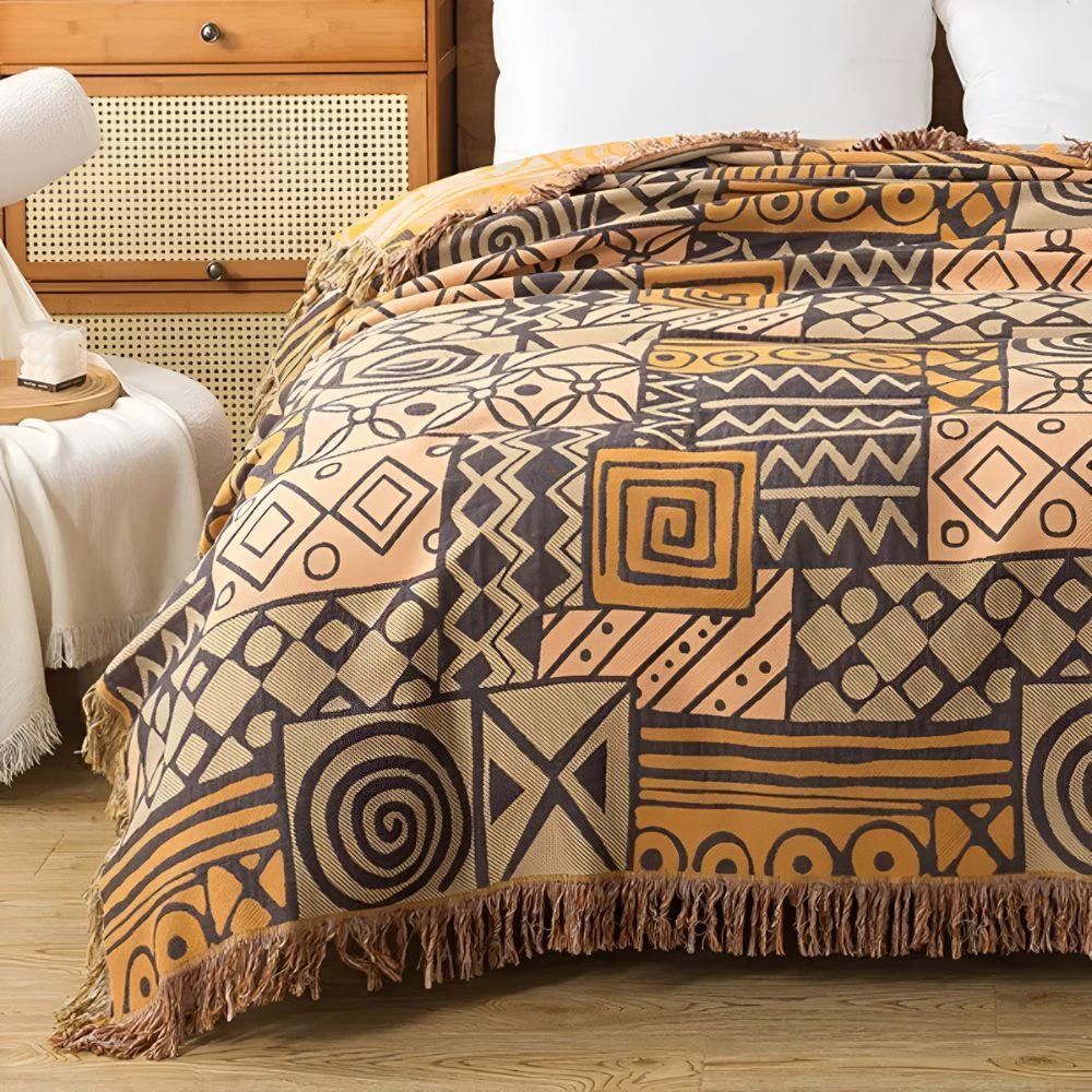 Tribal Patchwork Reversible Tassel Cotton Blanket by Casa & Beyond