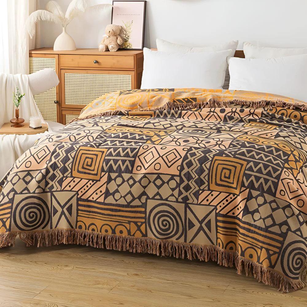 Tribal Patchwork Reversible Tassel Cotton Blanket by Casa & Beyond
