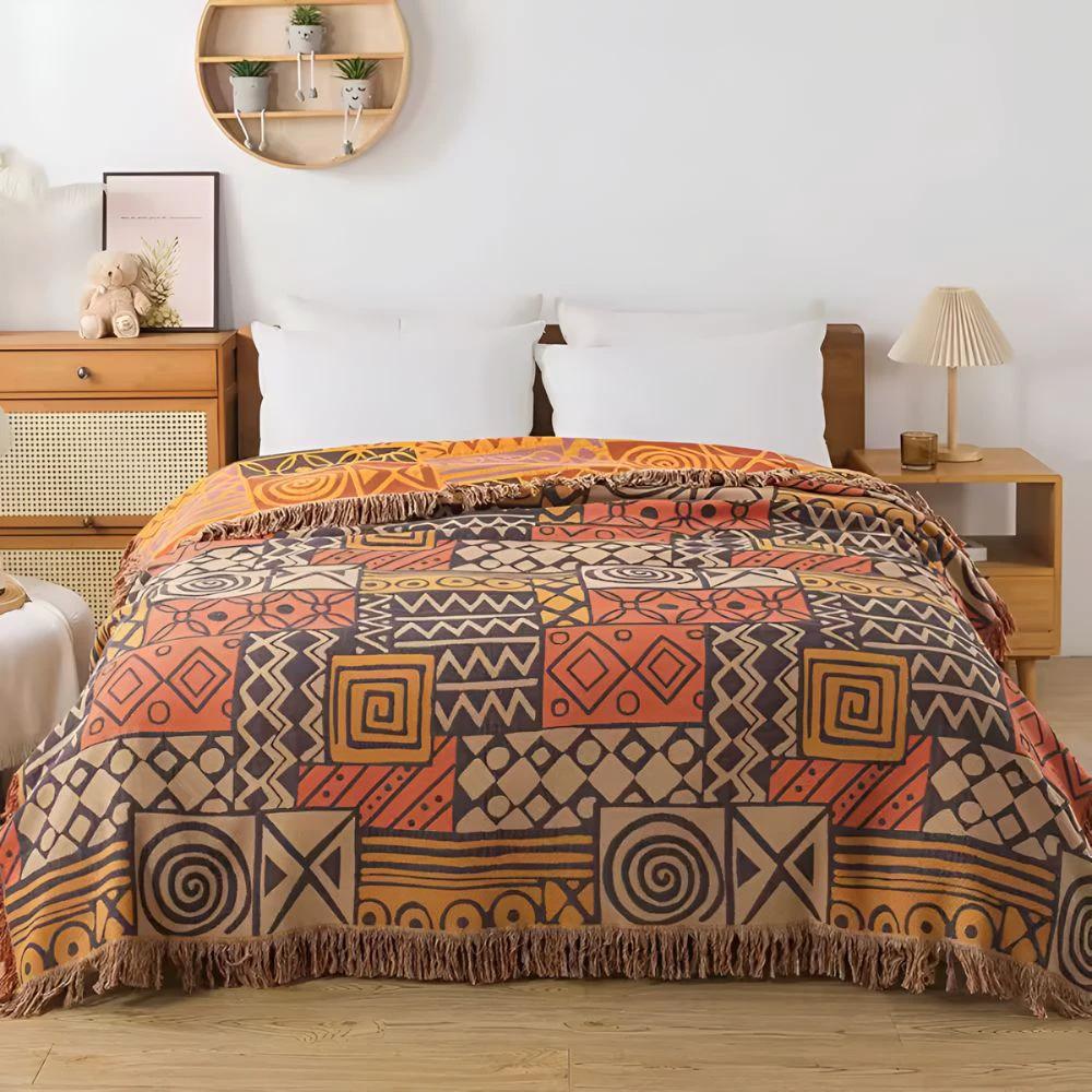 Tribal Patchwork Reversible Tassel Cotton Blanket by Casa & Beyond