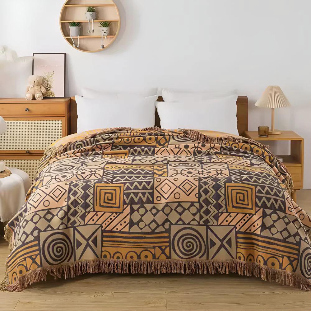 Tribal Patchwork Reversible Tassel Cotton Blanket by Casa & Beyond