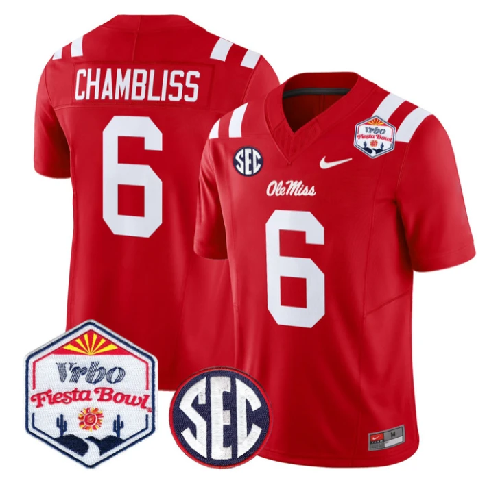 Trinidad Chambliss Jersey #6 Ole Miss Rebels 2026 Fiesta Bow Stitched Red by NCAA Football Jersey
