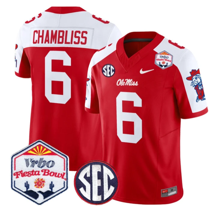 Trinidad Chambliss Jersey #6 Ole Miss Rebels 2026 Fiesta Bow Stitched Red Alternate by NCAA Football Jersey