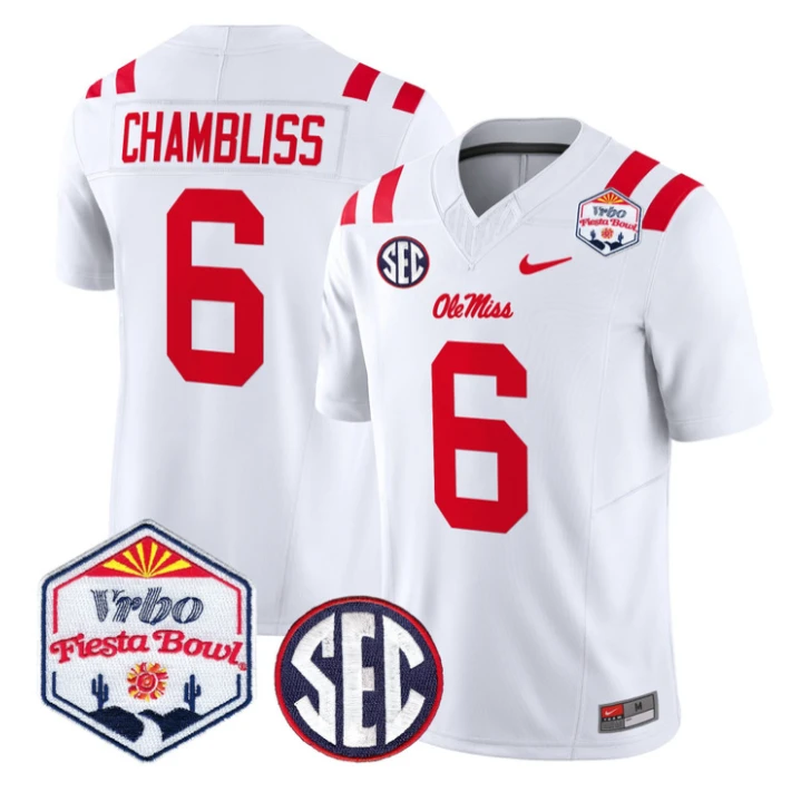 Trinidad Chambliss Jersey #6 Ole Miss Rebels 2026 Fiesta Bow Stitched White by NCAA Football Jersey