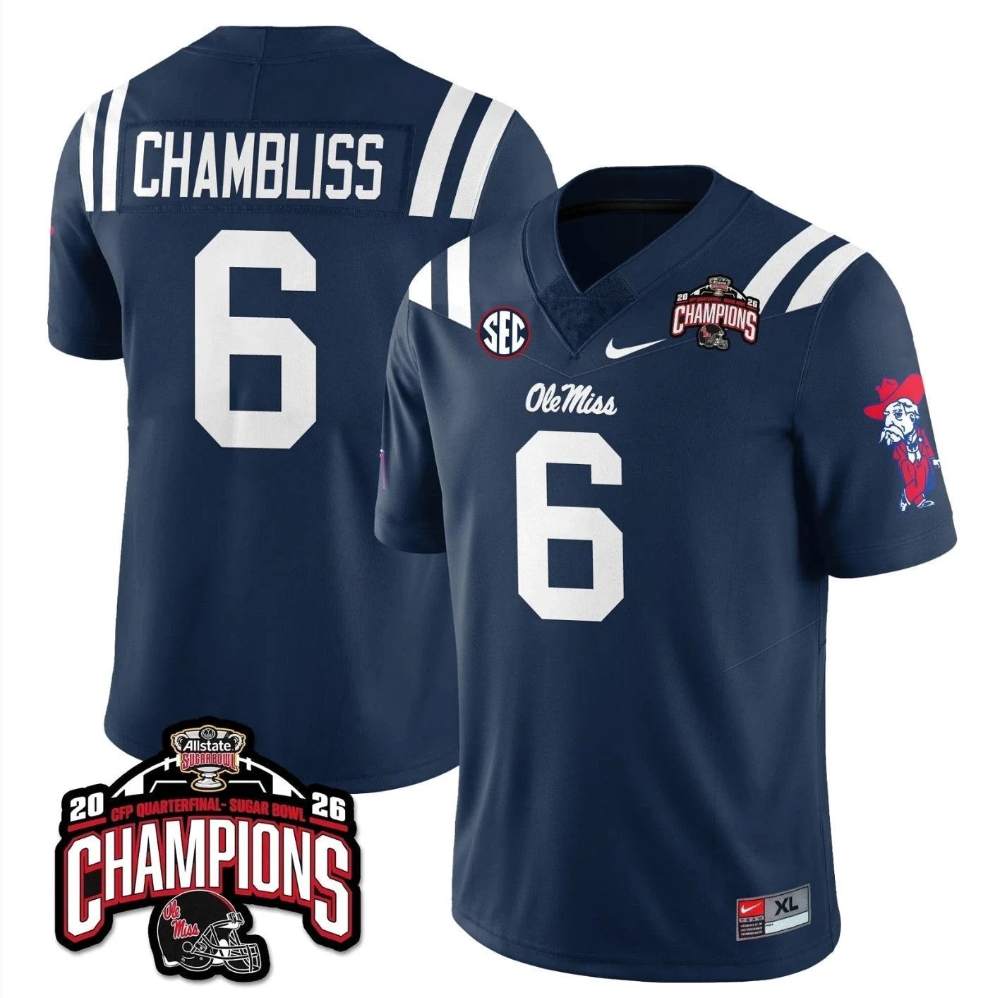 Trinidad Chambliss Jersey #6 Ole Miss Sugar Bowl Champions Stitched Navy by NCAA Football Jersey