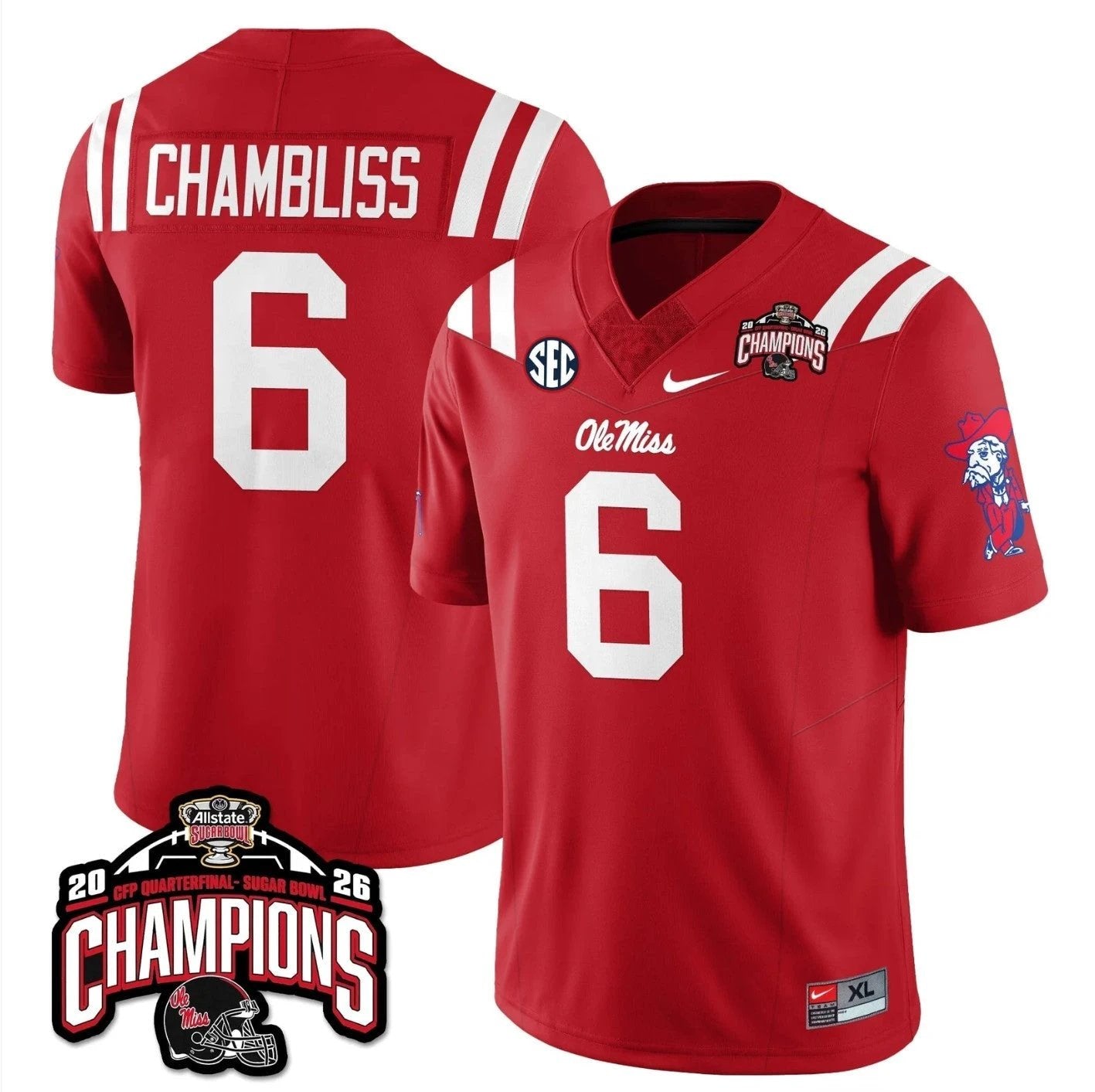 Trinidad Chambliss Jersey #6 Ole Miss Sugar Bowl Champions Stitched Red by NCAA Football Jersey