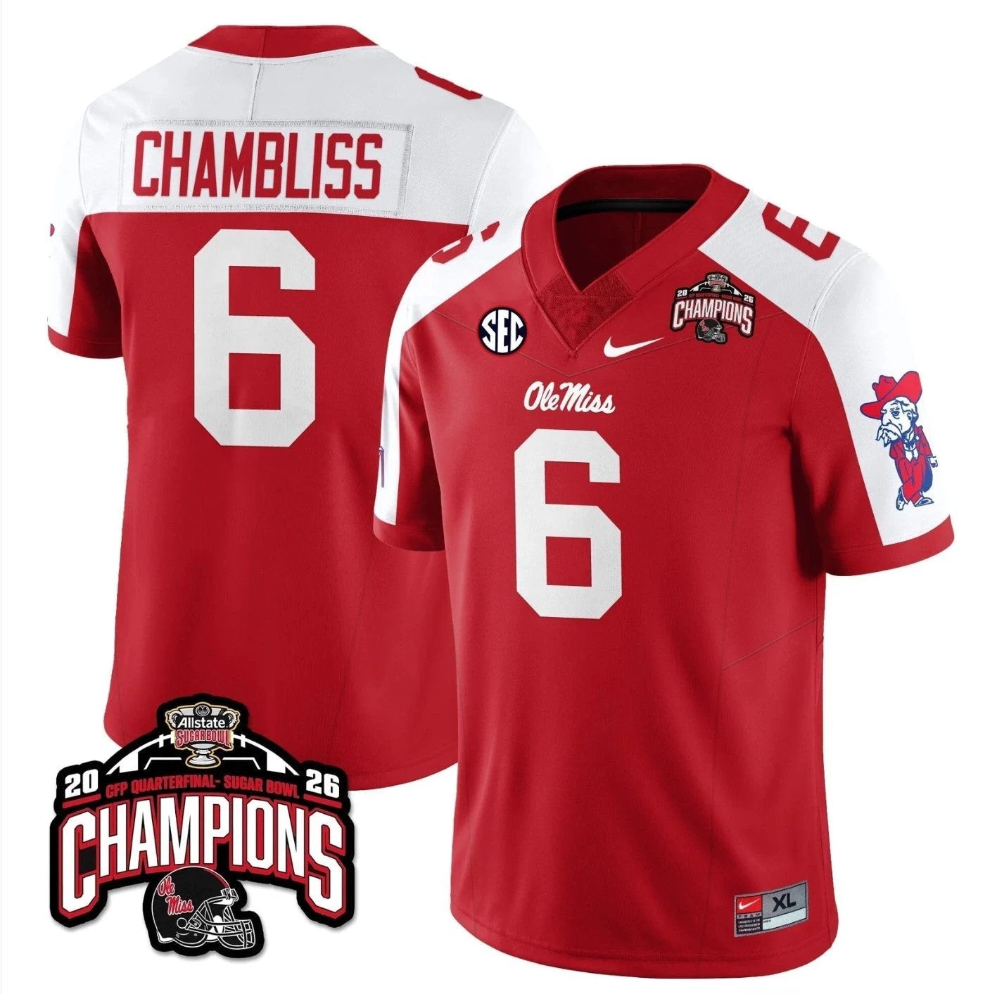 Trinidad Chambliss Jersey #6 Ole Miss Sugar Bowl Champions Stitched Red Alternate by NCAA Football Jersey