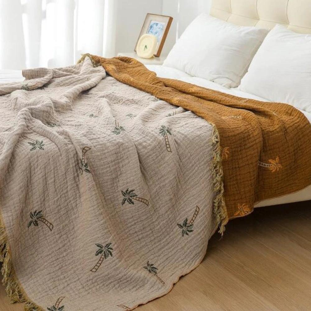 Tropical Palm Tree Reversible Cotton Blanket by Casa & Beyond
