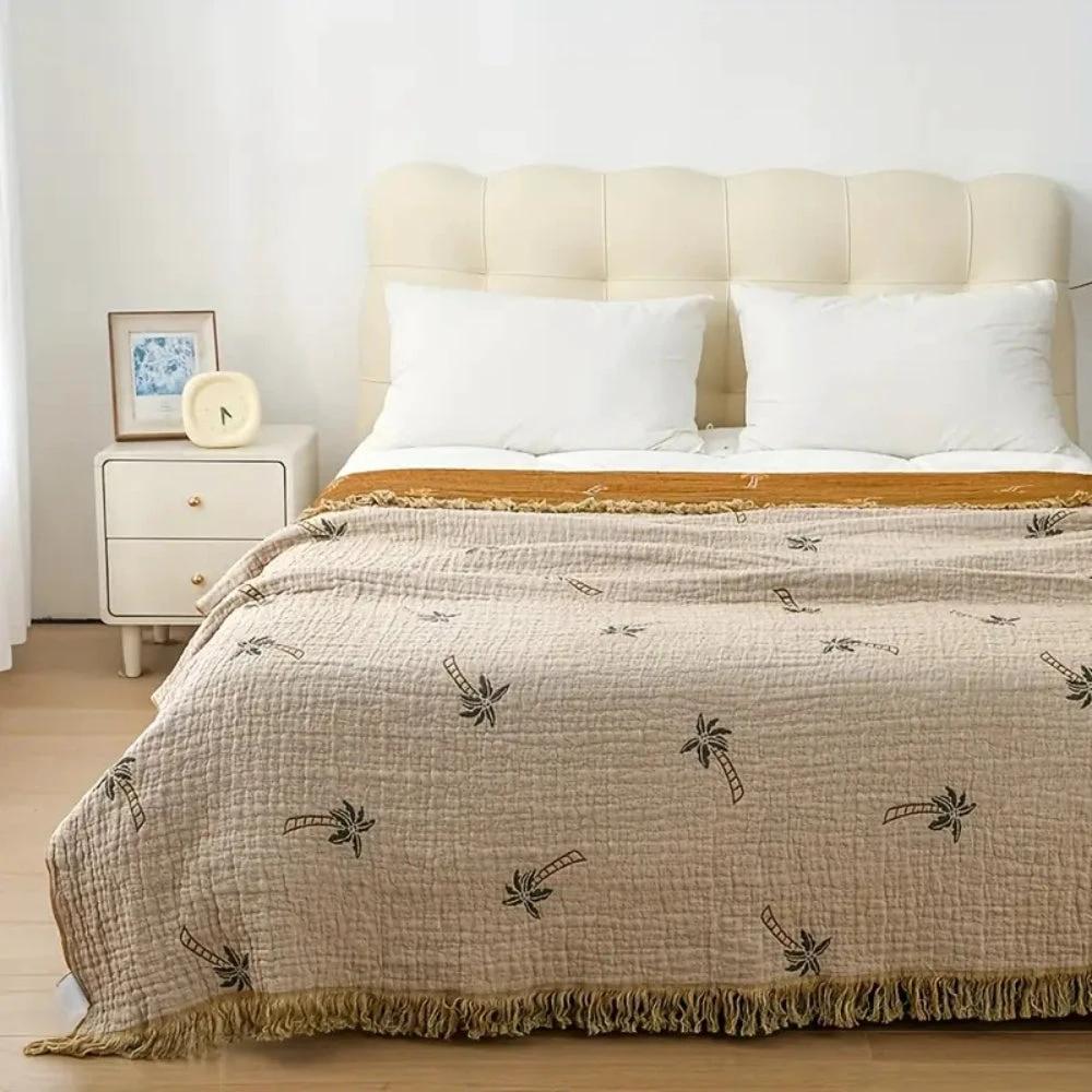 Tropical Palm Tree Reversible Cotton Blanket by Casa & Beyond
