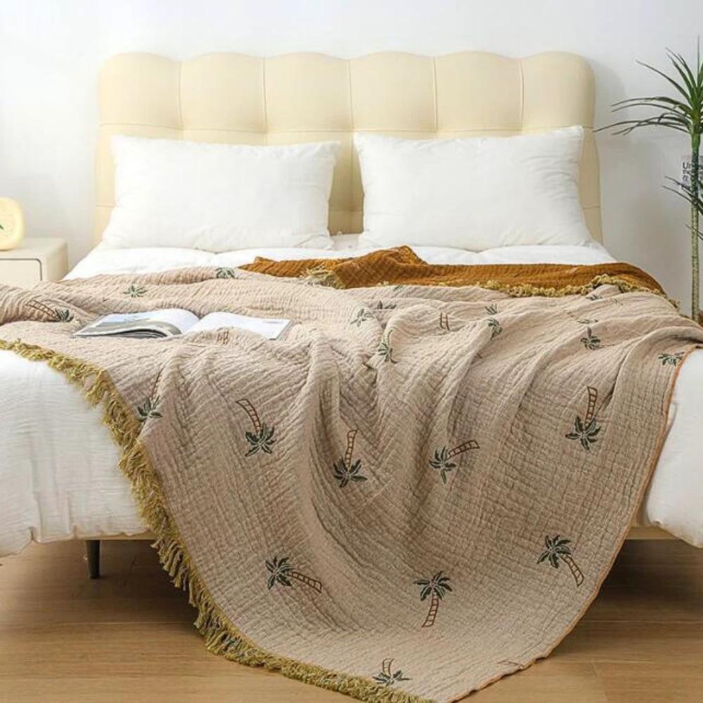 Tropical Palm Tree Reversible Cotton Blanket by Casa & Beyond