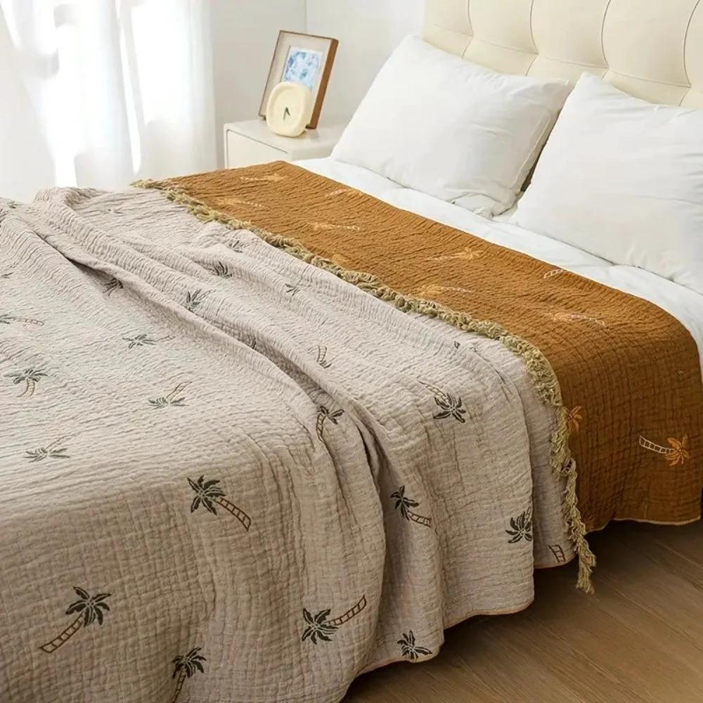 Tropical Palm Tree Reversible Cotton Blanket by Casa & Beyond