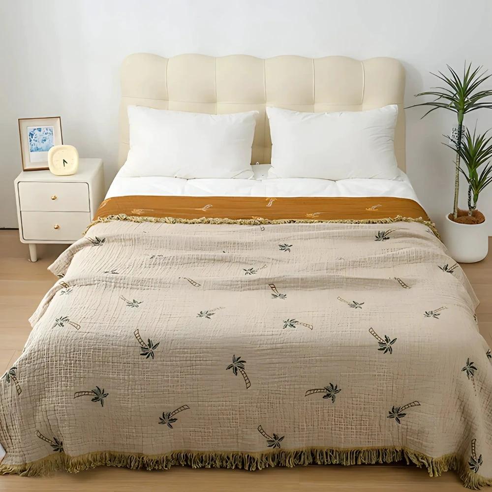 Tropical Palm Tree Reversible Cotton Blanket by Casa & Beyond