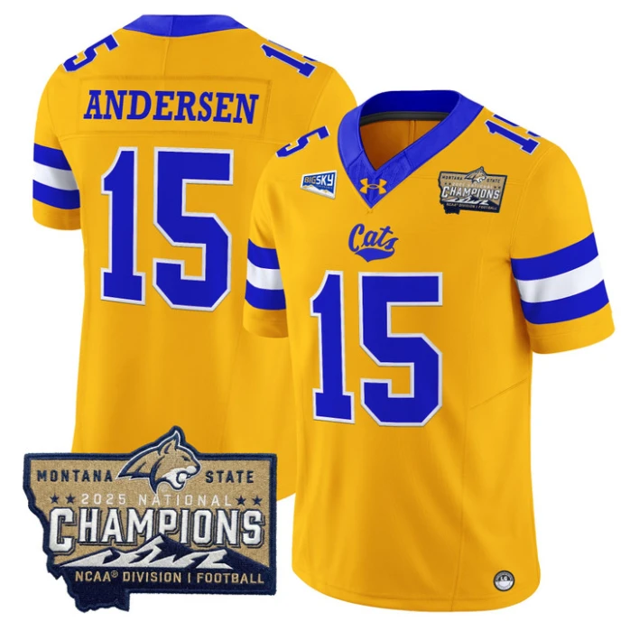 Troy Andersen Jersey #15 Montana State Bobcats 2025 National Champions Gold by My Store NCAA Football Jerseys