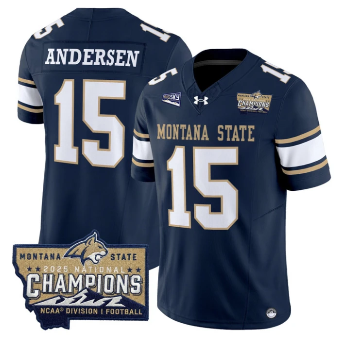 Troy Andersen Jersey #15 Montana State Bobcats 2025 National Champions Gold by My Store NCAA Football Jerseys