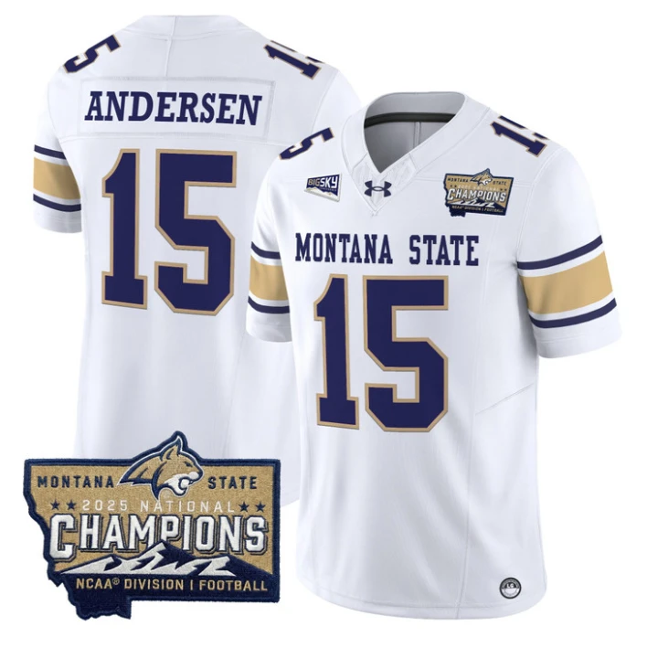 Troy Andersen Jersey #15 Montana State Bobcats 2025 National Champions Gold by My Store NCAA Football Jerseys