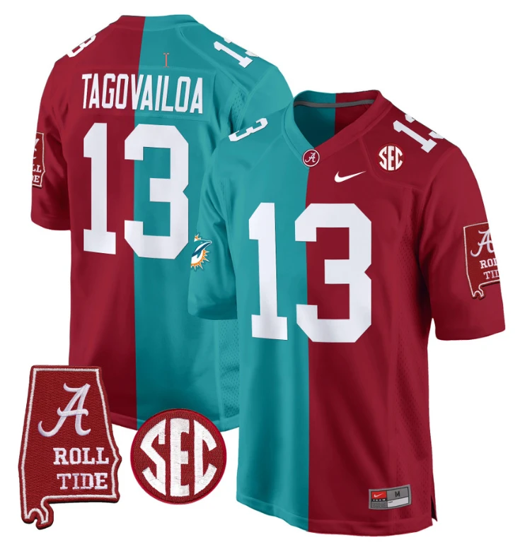 Tua Tagovailoa Jersey #13 Alabama Crimson Tide Split Football Game Stitched by NCAA Football Jersey