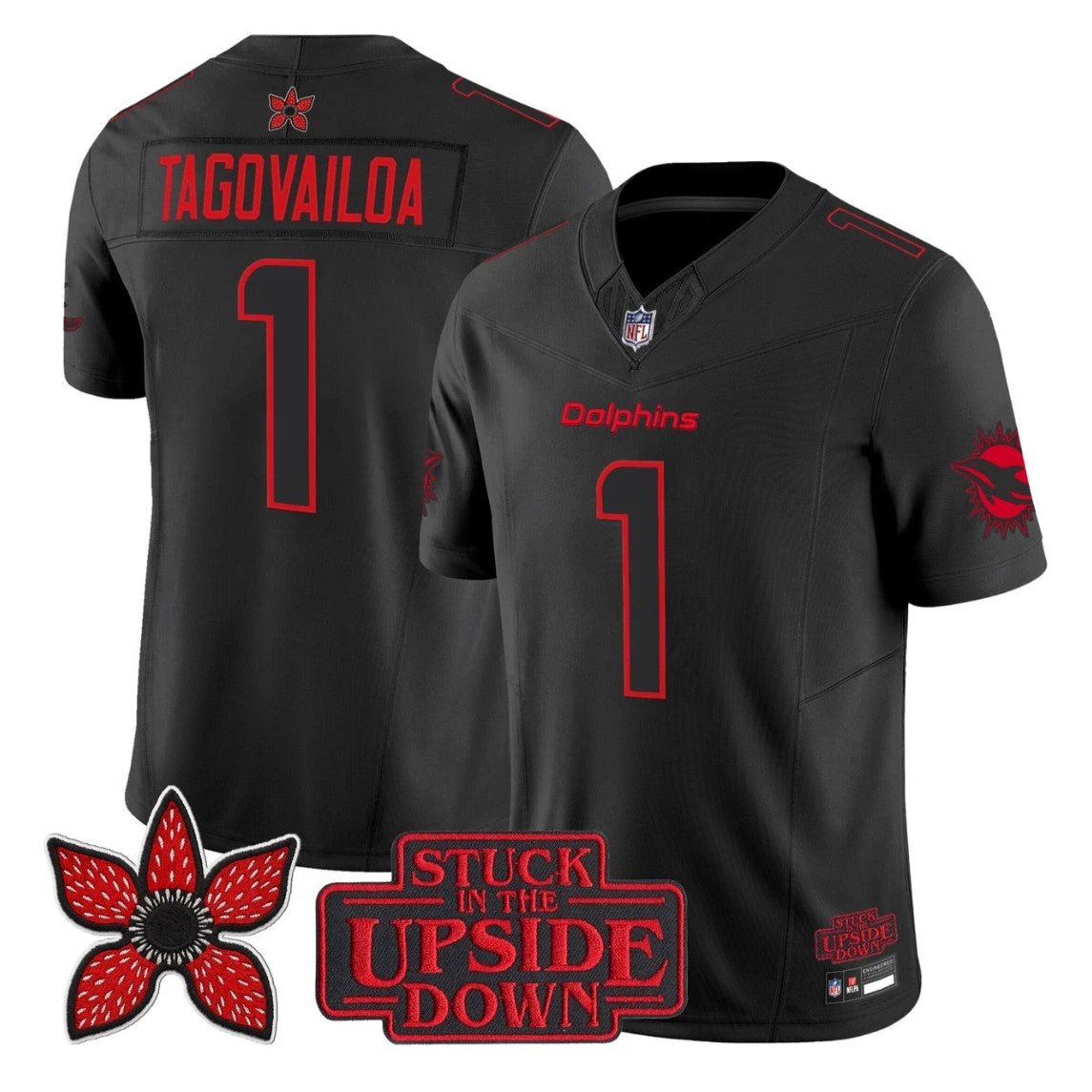 Tua Tagovailoa Jersey #1 Miami Dolphins Stranger Things Edition Limited Stitched by My Store NCAA Football Jerseys