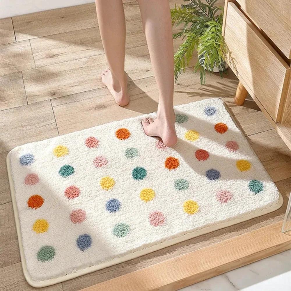 Tufted Plush Polka Dot Bath Mat by Casa & Beyond