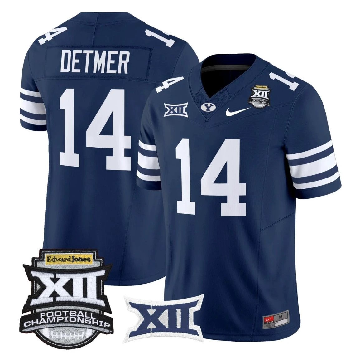 Ty Detmer Jersey #14 BYU Cougars 2025 Big 12 Championship Stitched Navy by NCAA Football Jersey