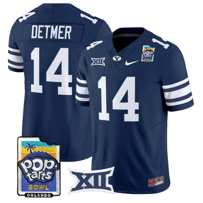Ty Detmer Jersey #14 BYU Cougars 2025 Pop-Tarts Patch Vapor Stitched Navy by NCAA Football Jersey