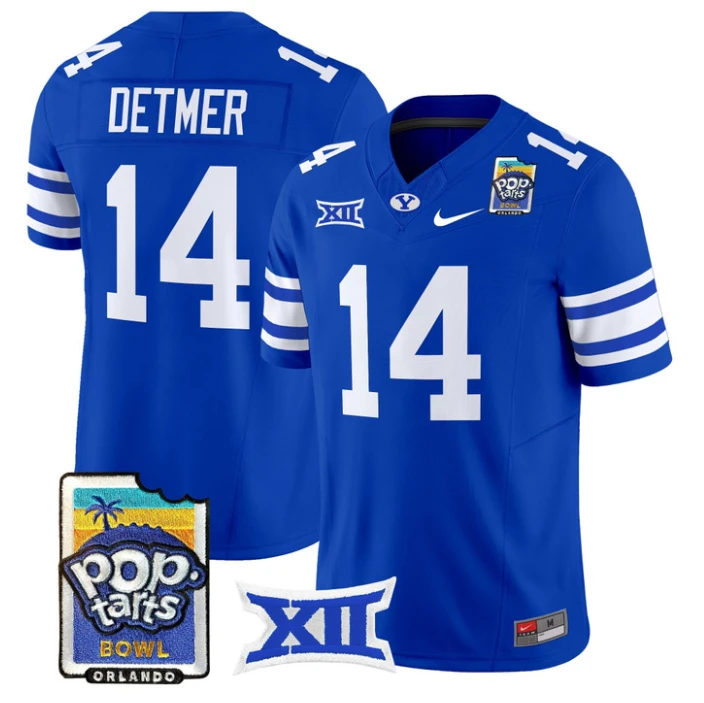 Ty Detmer Jersey #14 BYU Cougars 2025 Pop-Tarts Patch Vapor Stitched Royal by NCAA Football Jersey
