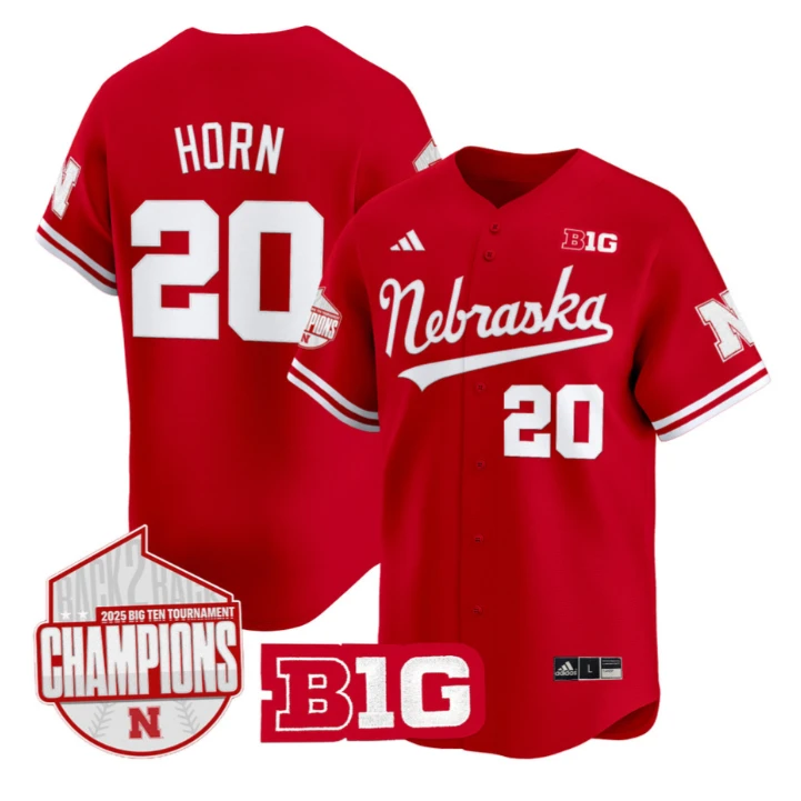 Ty Horn Jersey #20 Nebraska Huskers Back 2 Back Champions Patch Vapor Limited Stitched Scarlet by My Store